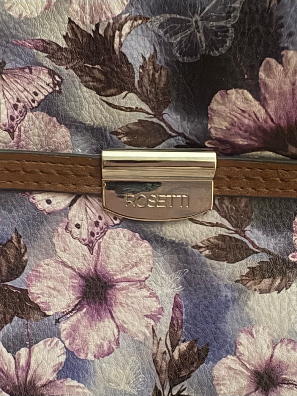 Rosetti Floral Butterfly Shoulder Bag in Lavender and Brown Trim - Picture 4 of 5